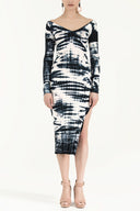 White Boat neck degraded woven midi dress 92120