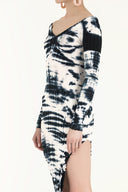 White Boat neck degraded woven midi dress 92120