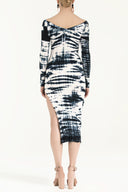 White Boat neck degraded woven midi dress 92120