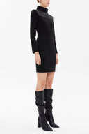 Black Leather fabric combined, zipped slim fit mini dress 92177