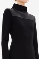 Black Leather fabric combined, zipped slim fit mini dress 92177