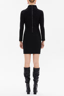 Black Leather fabric combined, zipped slim fit mini dress 92177