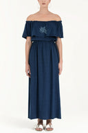 Navy Blue Elastic cotton maxi dress 92178