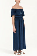 Navy Blue Elastic cotton maxi dress 92178