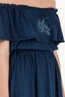 Navy Blue Elastic cotton maxi dress 92178