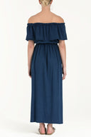 Navy Blue Elastic cotton maxi dress 92178