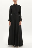 Black Pleat detail fitted waist maxi dress 92196