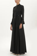 Black Pleat detail fitted waist maxi dress 92196