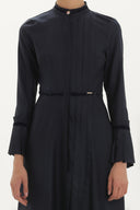 Navy Blue Pleat detail fitted waist maxi dress 92196