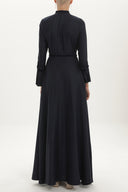 Navy Blue Pleat detail fitted waist maxi dress 92196
