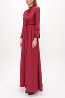 Red Pleat detail fitted waist maxi dress 92196