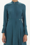 Oil Pleat detail fitted waist maxi dress 92196