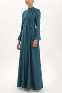 Oil Pleat detail fitted waist maxi dress 92196