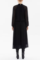 Black Turtle neck Pleated chiffon midi dress 92213