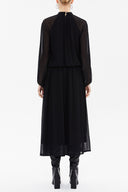 Black Turtle neck Pleated chiffon midi dress 92213