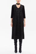 Black V-neck  sequin wide cut midi dress  92227