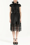 Black Laced skirt Pleated midi dress 92250