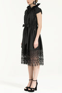 Black Laced skirt Pleated midi dress 92250