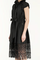 Black Laced skirt Pleated midi dress 92250