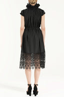 Black Laced skirt Pleated midi dress 92250