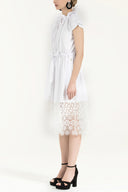 White Laced skirt Pleated midi dress 92250