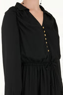 Black Elastic waist button maxi dress 92251