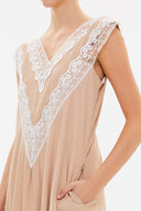 Salmon V-neck laced maxi dress 92254