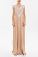 Salmon V-neck laced maxi dress 92254