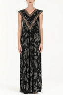 Patterned V-neck laced maxi dress 92254