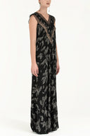Patterned V-neck laced maxi dress 92254