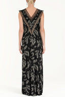 Patterned V-neck laced maxi dress 92254
