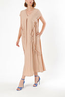 Beige V Neck Frilly Dress 92284