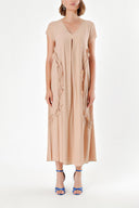 Beige V Neck Frilly Dress 92284