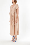 Beige V Neck Frilly Dress 92284