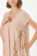 Beige V Neck Frilly Dress 92284