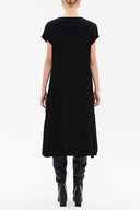 Black Wide cut  short sleeve midi dress  92285