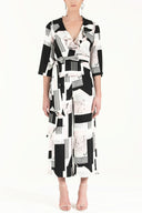 Black Ruffled  wrap-over  midi suit 92297