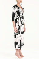 Black Ruffled  wrap-over  midi suit 92297