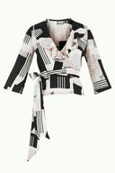 Black Ruffled  wrap-over  midi suit 92297