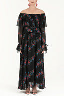 Black Ruffled off shoulder, chiffon  maxi dress 92303