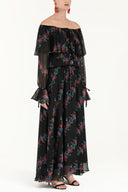 Black Ruffled off shoulder, chiffon  maxi dress 92303