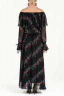 Black Ruffled off shoulder, chiffon  maxi dress 92303