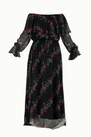 Black Ruffled off shoulder, chiffon  maxi dress 92303
