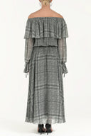 Smoked Ruffled off shoulder, chiffon  maxi dress 92303
