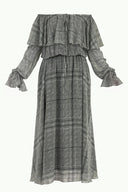 Smoked Ruffled off shoulder, chiffon  maxi dress 92303