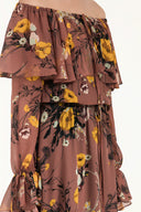 Salmon Ruffled off shoulder, chiffon  maxi dress 92303