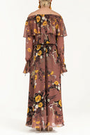 Salmon Ruffled off shoulder, chiffon  maxi dress 92303