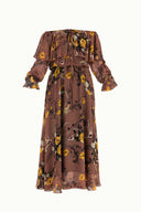 Salmon Ruffled off shoulder, chiffon  maxi dress 92303