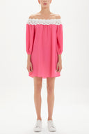 Pink Off shoulder  lace  mini dress  92307