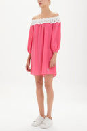 Pink Off shoulder  lace  mini dress  92307